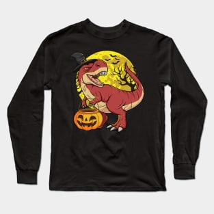 Dinosaur Trex Witch Spooky Full Moon Halloween Costume Long Sleeve T-Shirt